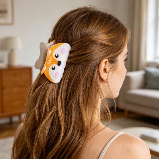 Hair Claw Cartoon Panda Fox Design Back Head Hair Clip Anti-slip Teeth Strong Grip Shark Hair Clip Lightweight Hair Accessory