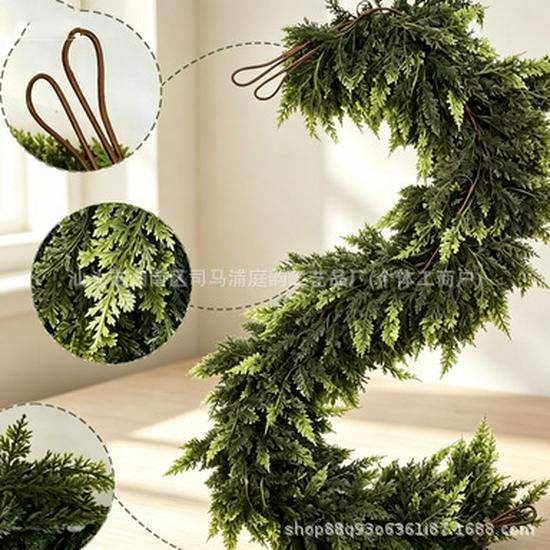 Artificial Christmas Vine Decoration - Soft Rubber Pine and Cypress Leaves