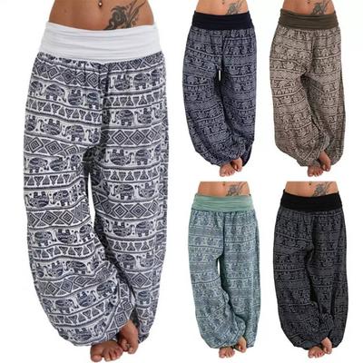 Elephant Pants Cotton Elastic Low Waist Loose Casual Print Yoga Beach Boho Men Women