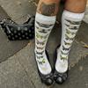 Punk Y2K Style Vintage Harajuku White Punk Letter Print Long Socks Women Jk Cosplay Cute Stocking Chic Streetwear 2000S Emo Girl