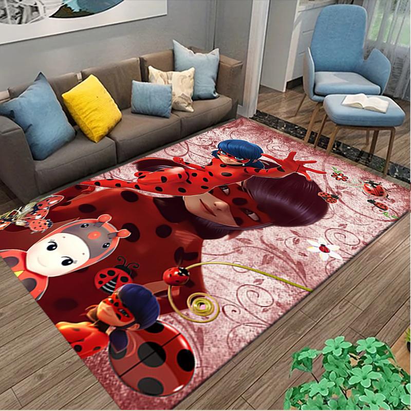 Ladybug Rug Ideal for Reading Room, Multi-purpose Office Chair Sofa Carpet, Anti-slip Printed Home Area Rug