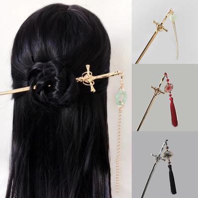 New Punk Metal Sword Tassels Hairpin Chinese Style Simple Hair Sticks For Women DIY Hairstyle Design Tools Accessories