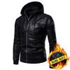 Mens Padded Hooded Leather Jacket Loose Fit Winter Casual Biker Style PU Coat