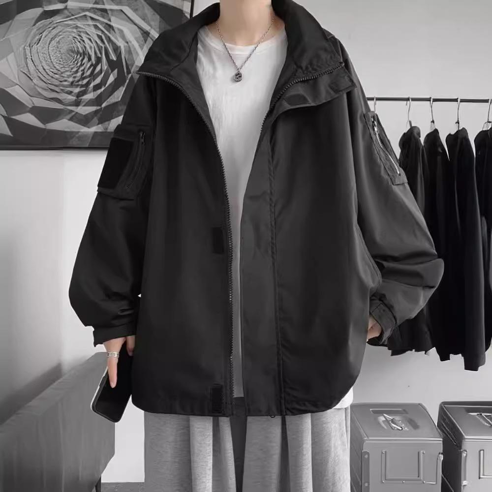 Handsome baseball collar plus size men's hooded windproof warm jacket fashionable versatile casual sports lightweight jacket