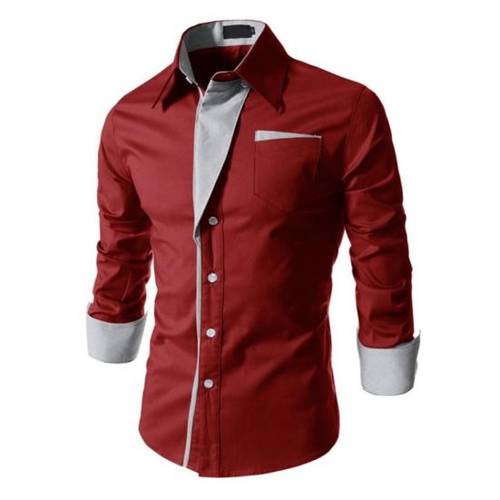 Men Spring Shirt Button Long Sleeves Solid Color Lapel Single-breasted Warm Patch Pocket Plus Size Mid Length Men Top for Office