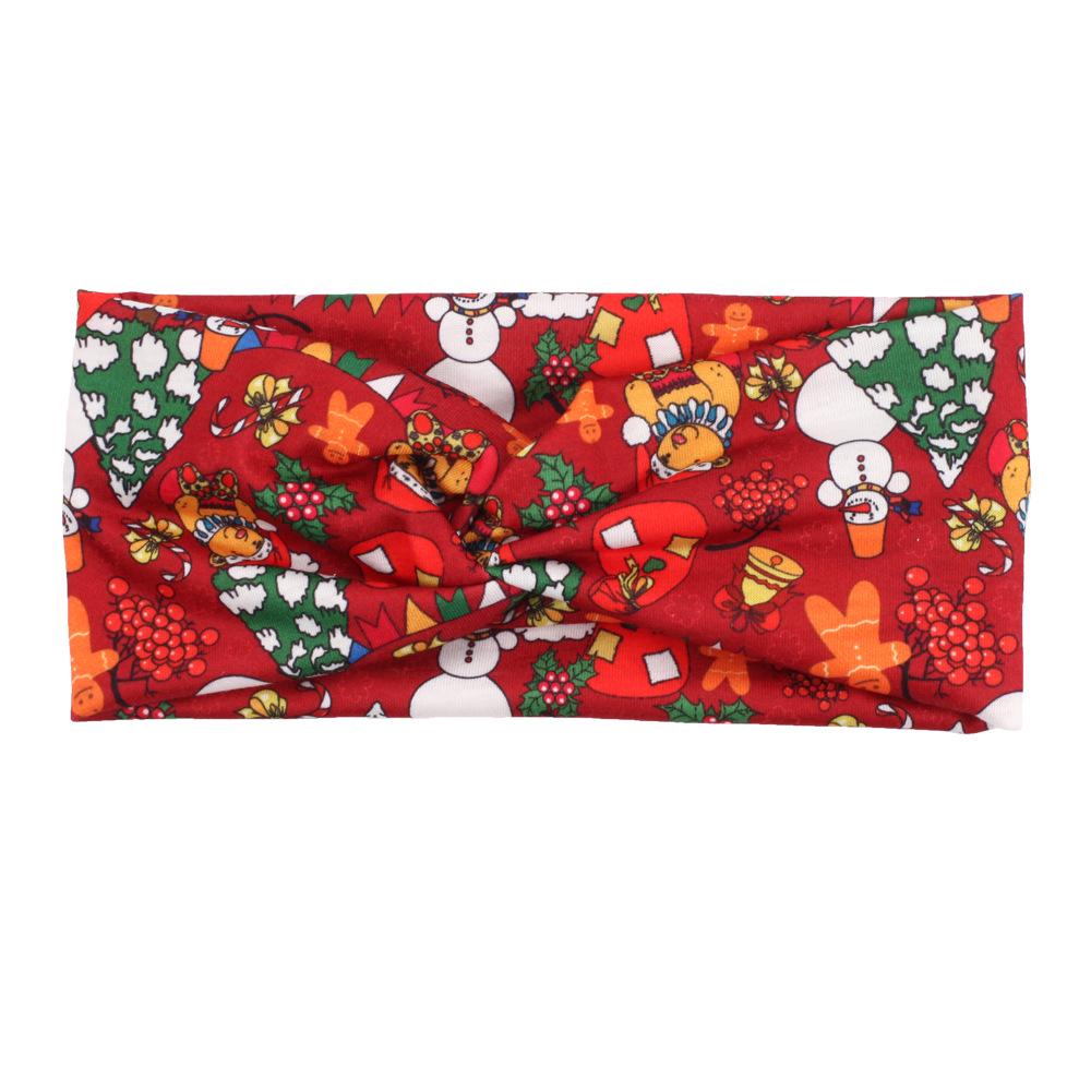 Bandeau de Noël Père Noël & Bonhomme de neige avec clochettes, bois de renne et motif canne de Noël - Design élastique noué