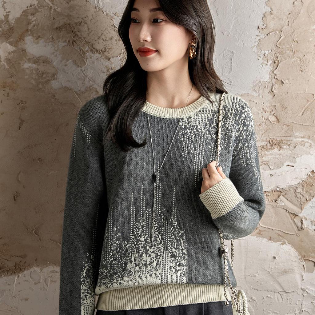 Ethnic Jacquard Crew Neck 100% Cotton Women's Cardigan Sweater - Autumn 2025 Collection