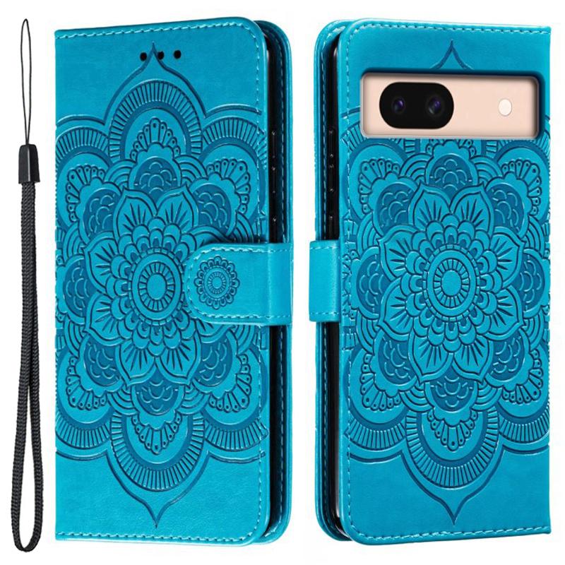 For Google Pixel 8a Case PU Leather Mandala Imprinted Design Wallet Phone Cover