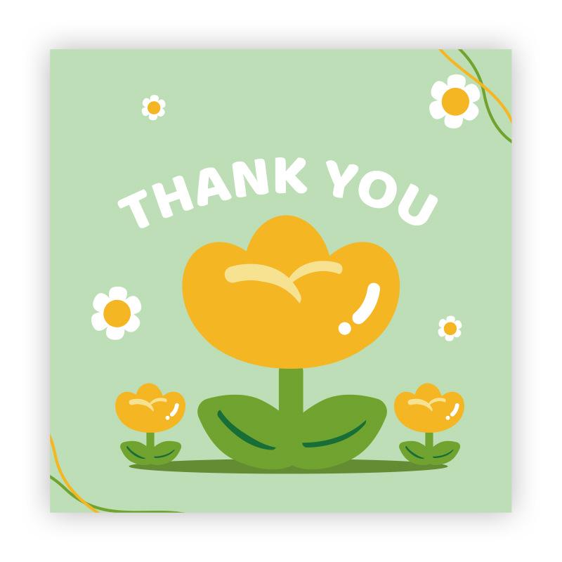 Cartoon Thank You Card Square - Handwritten Festival Greeting Card Gift Packaging Decoration