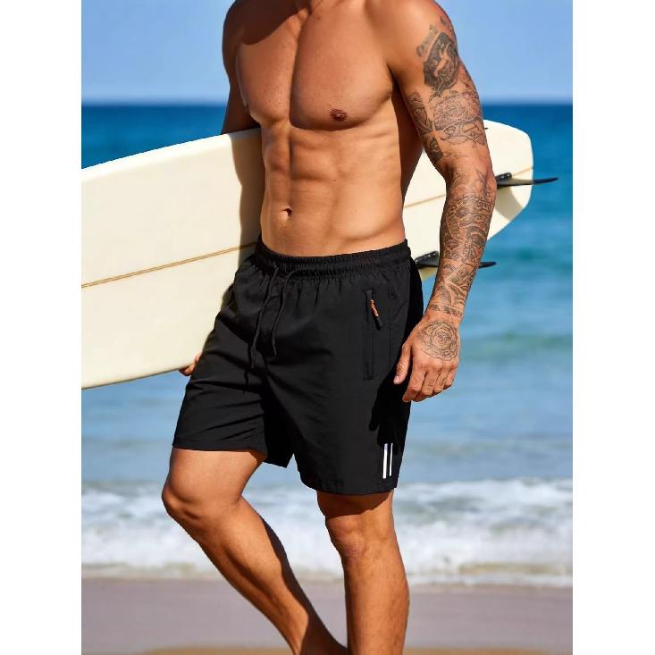 Men s casual shorts 2026 summer casual sports fitness knee-length shorts seaside surfing beach shorts M чёрный