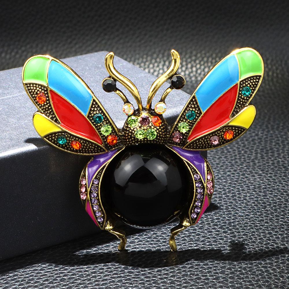 Blucome Rhinestone Bee Brooches For Women Large Enamel Vintage Fashion Insect Pin 4 Colors Available High Quality