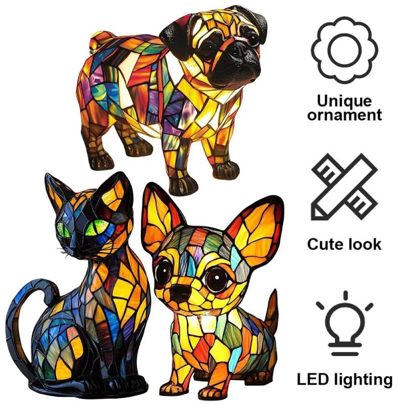 For Cat Dog Night Stands Table Lamps Stained Resin Tabletop Light Decoration