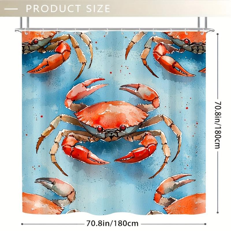 Turquoise & Red Crab Shower Curtain - 71x71 Inch, Includes 12 Hooks, Durable Polyester, Perfect for Bathroom & Summer Home Decor