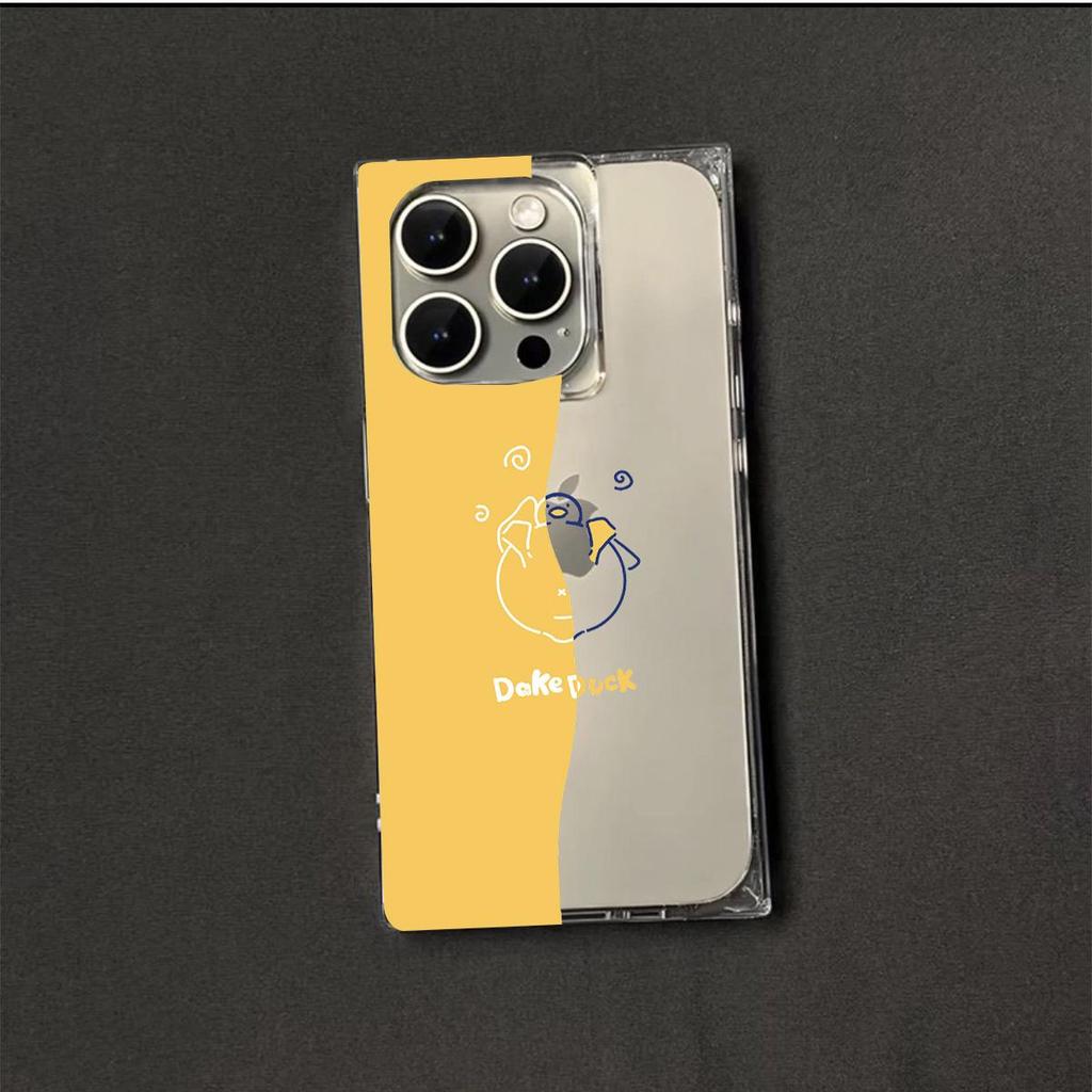 Clear Square Back Tube Case Protection For iPhone 12 14 Pro Max 11 13 15 Plus 16 ProMax Anti-Oxygen,Dumb Duck Pattern Casing