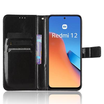 Für Xiaomi Redmi 12 4G/12 5G (Global)/Note 12R 5G/Poco M6 Pro 5G Handyhülle Crazy Horse Textur PU Leder Folio Flip Ständer Brieftaschenkover