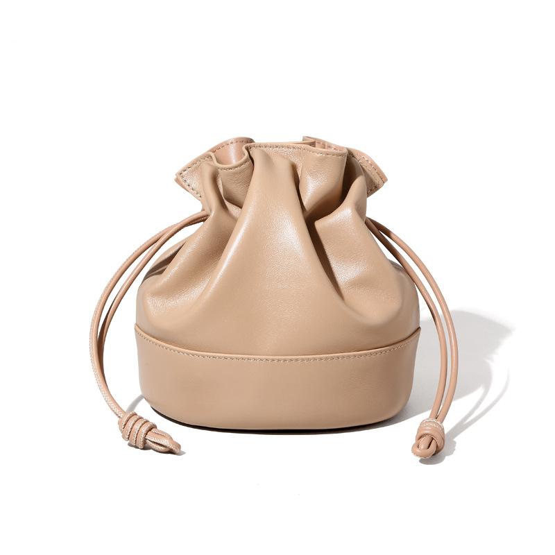 Drawstring Sheepskin Cloud Bag Genuine Leather New High-end Fashion Underarm Shoulder Bag Large Capacity Bucket Bag Crossbody Bag