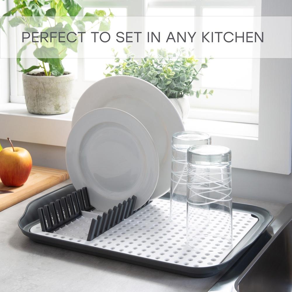 2 Tone Self Draining Dish Rack Slim Portable Kitchen Organizer Foldable Storage Rack Plates Cups Cutlery Space Saver