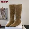 Fashion New Fashion Flock Women Knee High Western Boots With Low Heel Female Slip On Footwear Pointed Toe Ladies Long Booties Shoes