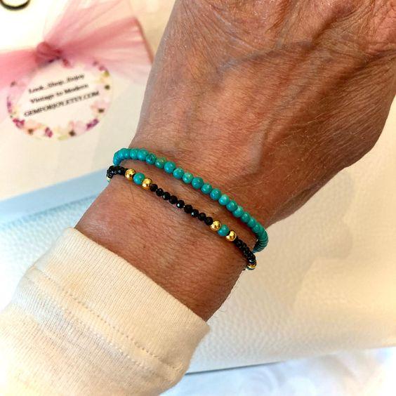 Mens Beaded Black Onyx And Green Plated Hematite Spacers With Wooden Beads 6mm Matte Mat Black Bracelet