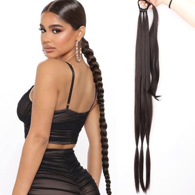 Synthetic Fiber Braided Ponytail Hairpiece 34 Inch Long Straight Ponytail for Women Black Brown Hair Extension