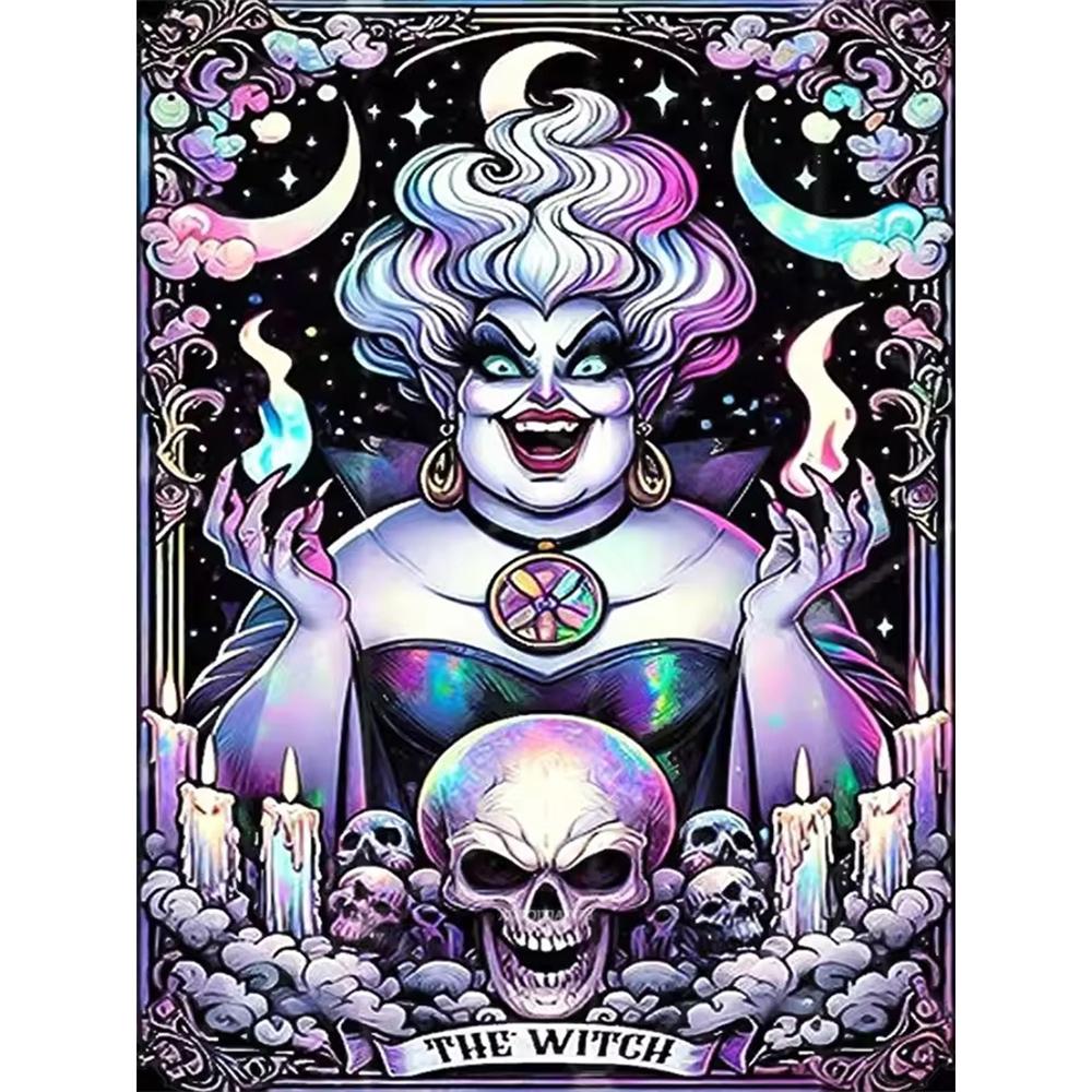 

Disney 5D DIY Diamond Painting Ursula Dark Neon Tarot Style Illustration Full Round Diamond Mosaic Cartoon Dog Embroidery Art Painting Home Decor Round 20x30cm