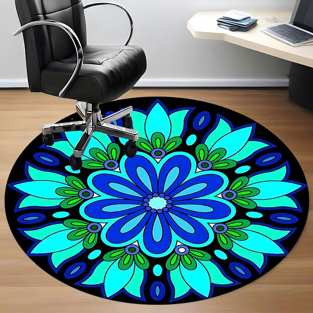 1pc Floral Mandala Pattern Carpet, Round Non Slip Durable Large Size Office Carpet, Suitable for Office