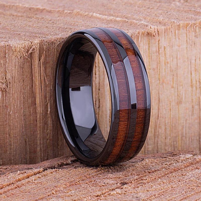 8MM Gold Color Men Stainless Steel Ring Pink Abalone Shell Inlay Rings For Men Women Wedding Engagement Jewelry Gift