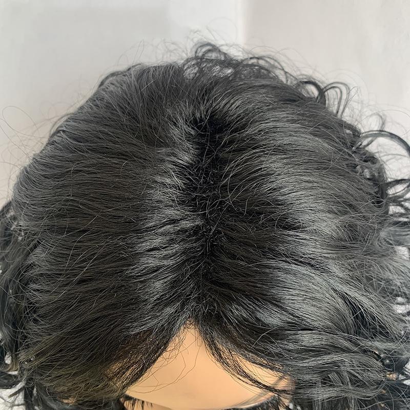 Gemischt Silber Grau Kurzes Welliges Haar Frauen Mittellang Schwarz Lockige Perücke Synthetisch Natürlich Party Alltagsperücke Hitzebeständige Faser