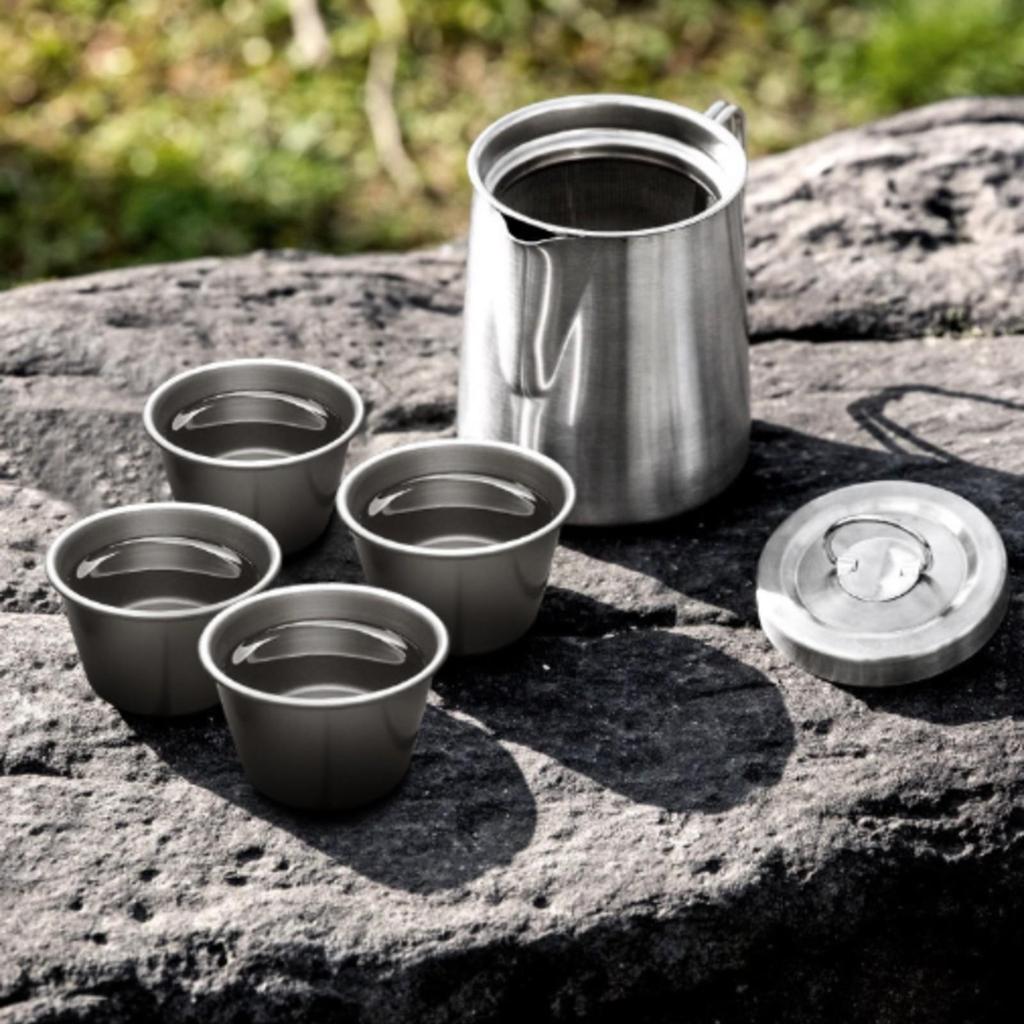 Stainless Steel Outdoor Tea Set Easy To Clean for Picnics, Road Trips