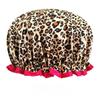 Leopard Print Waterproof Shower Cap Double Layer Elastic Hair Cover Reusable Bathroom Accessories
