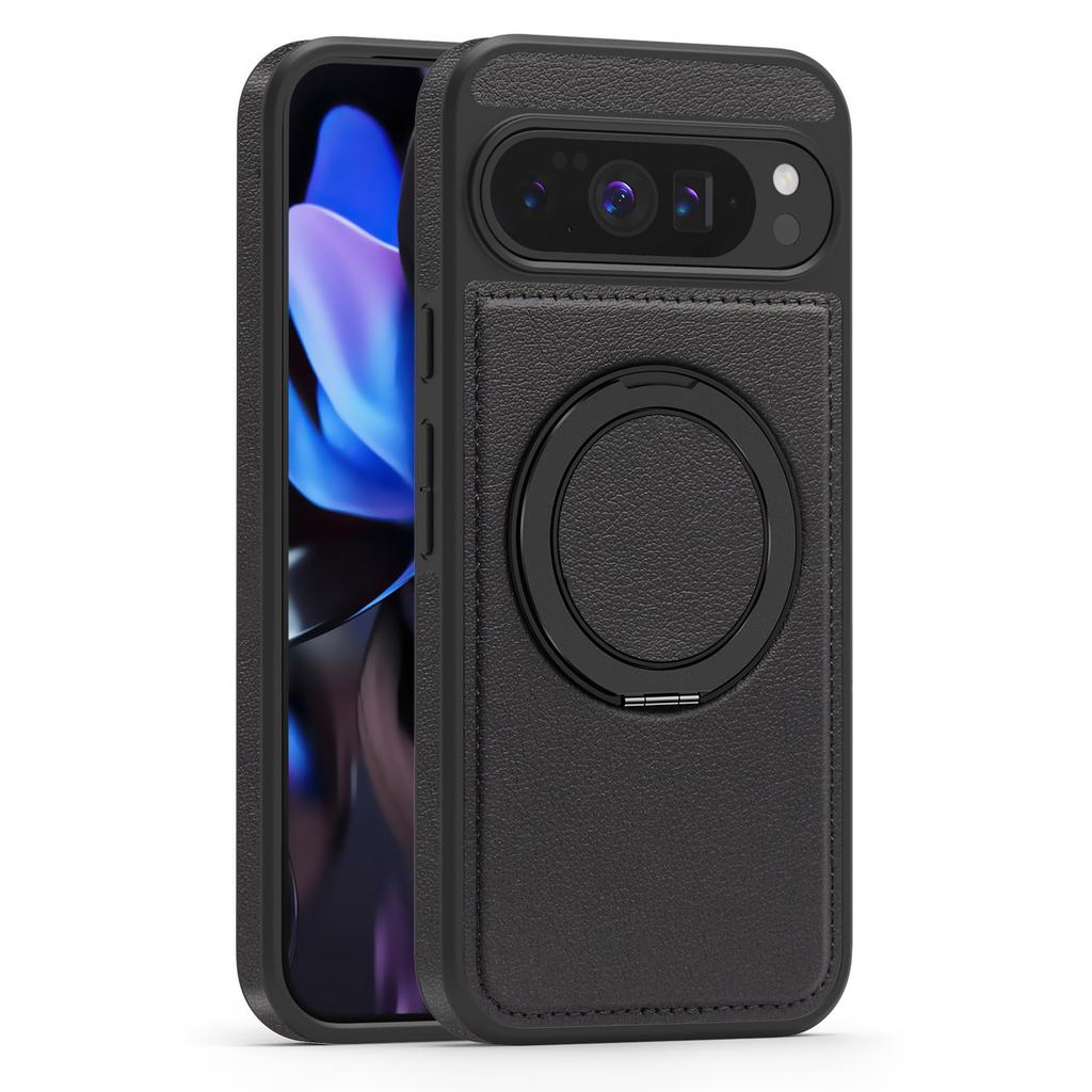 For Google Pixel 10 Pro XL Case with Ring Kickstand Compatible with MagSafe PU Leather Back Cover