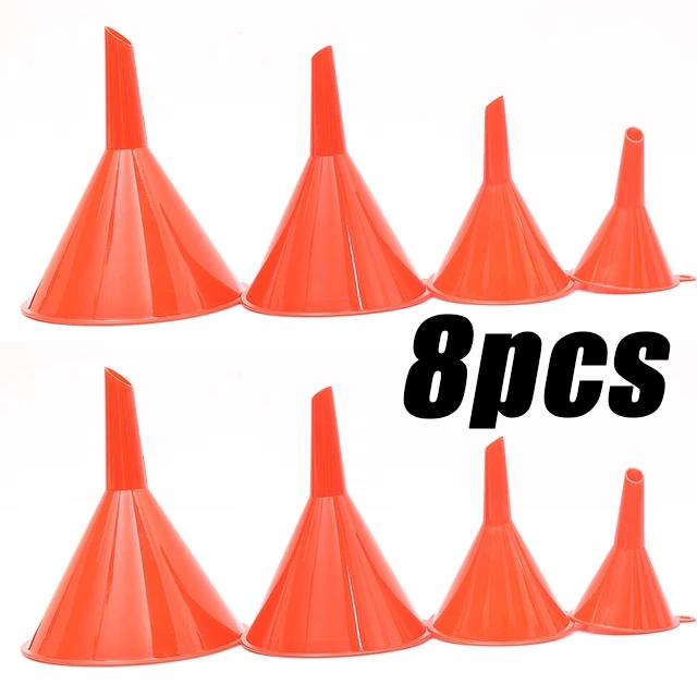 4/8pcs Red Plastic Funnel Set for Car Gasoline Engine Oiling Funnel Auto Home Kitchen Function Plastic Funnel Home Lab