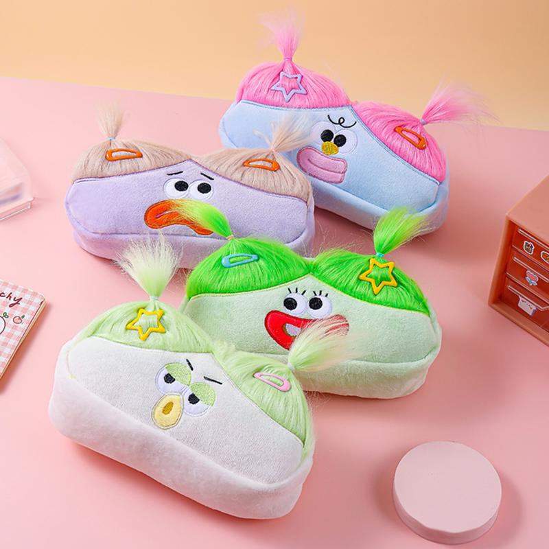 Messy Hair Monster Pencil Case- Cute Ugly Doll Plush Stationery Bag with Big Eyes,Kawaii Fuzzy School Supplies for Girls