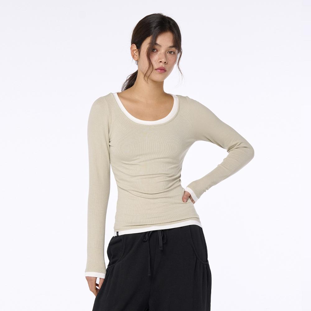 OZEZ Ozts1233 Double Layer Rayon Long Sleeve Tee - Sage Green