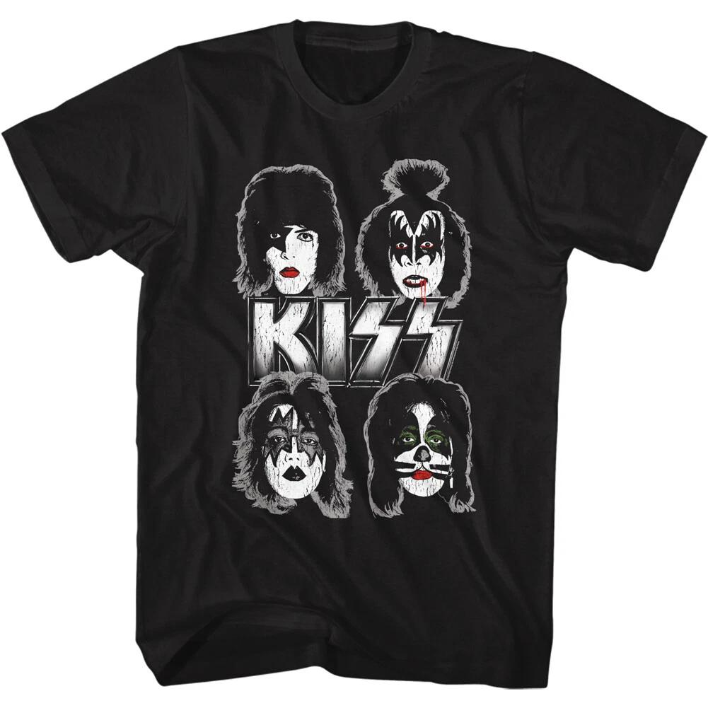 Kiss All 4 Original Band Members Head Shot Adult T Shirt Rock Music Band Merch S