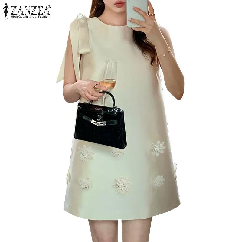 ZANZEA Vestido informal sin mangas de verano con cuello redondo para mujer