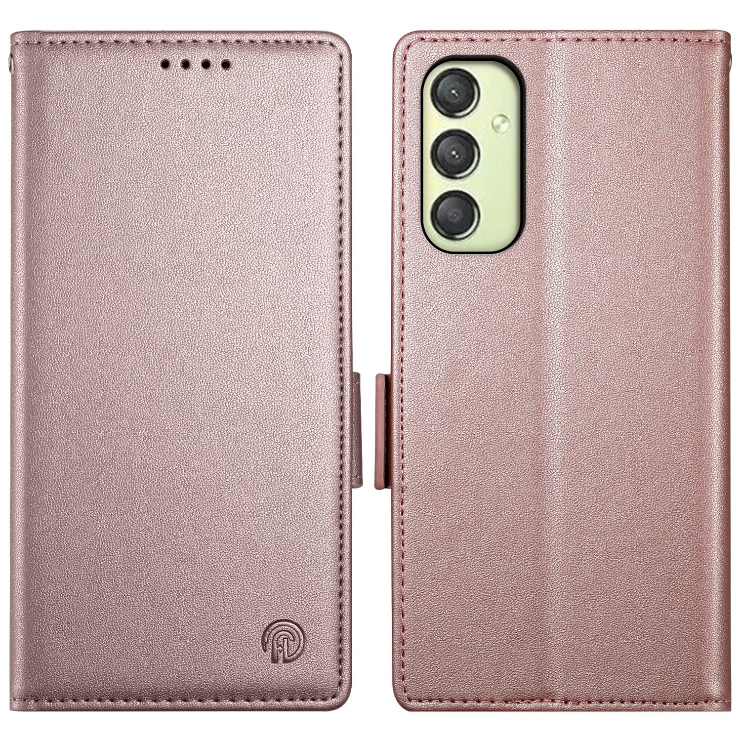 

DF-010 For Samsung Galaxy A25 5G (Global) (161.0 X 76.5 X 8.3mm) Case PU Leather Stand Cell Phone Stand Cover Rose Gold