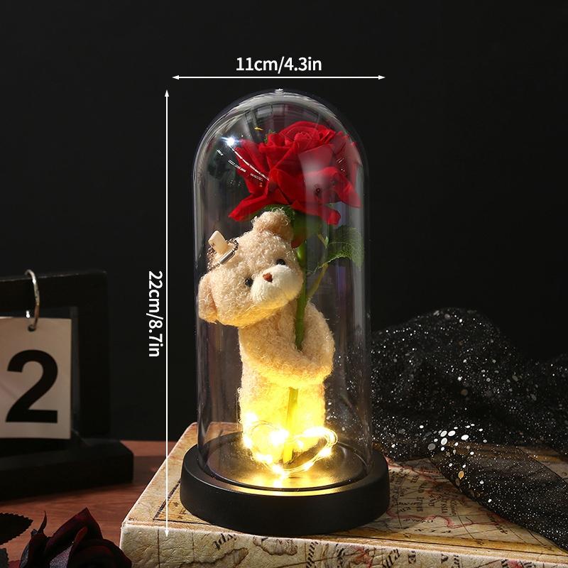 Eternal Rose in Glass Dome Desk Accessorie Artificial Flower Glow LED Roses Flores Eternas Birthday Mother's Day Gift Room Decor