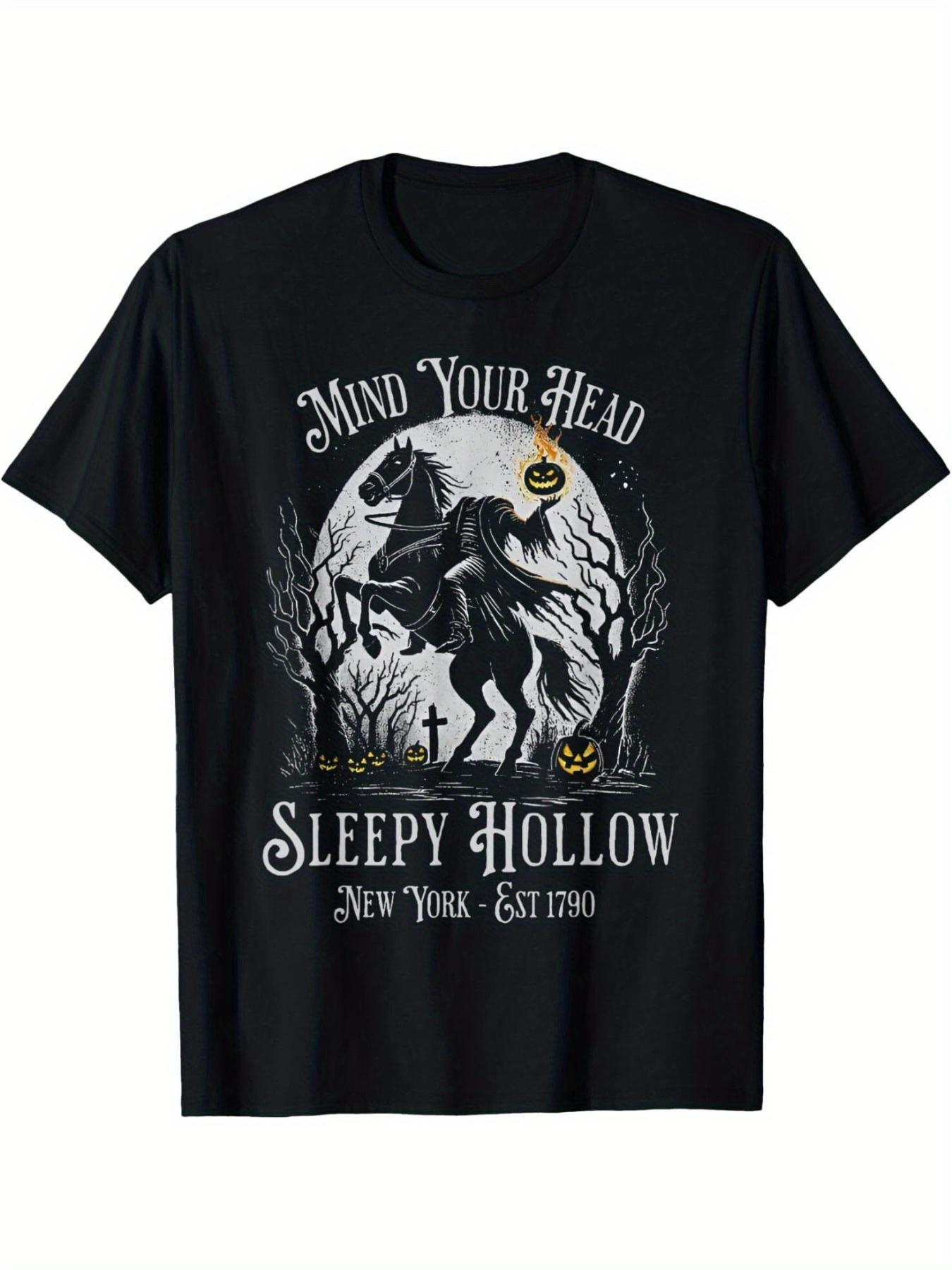 Casual Style  Mens Sleepy Hollow Vintage Halloween TShirt  Headless Horseman  Pumpkin Graphic Casual Cotton Tee Short M