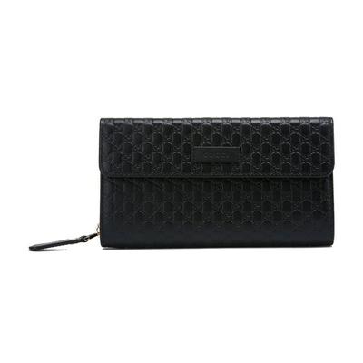 GG Embossed Leather Continental Wallet, Black with Gucci Logo Patch, Unisex Luxury Long Wallet for Daily Use 449364-BMJ1G-1000