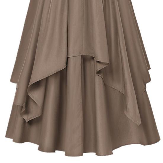 Damen Midi Rock Elastischer Hoher Bund Doppellagig Unregelmäßiger Saum Halloween Rock Einfarbige A-Linie Schlankmachendes Design Freizeit