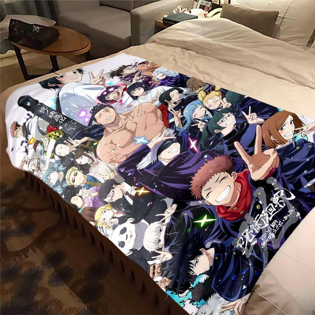 Jujutsu Kaisen Warm Flannel Blanket, Printed for Bed Sofa Chair, Ideal for Picnic Travel Home Decor -HYQ3