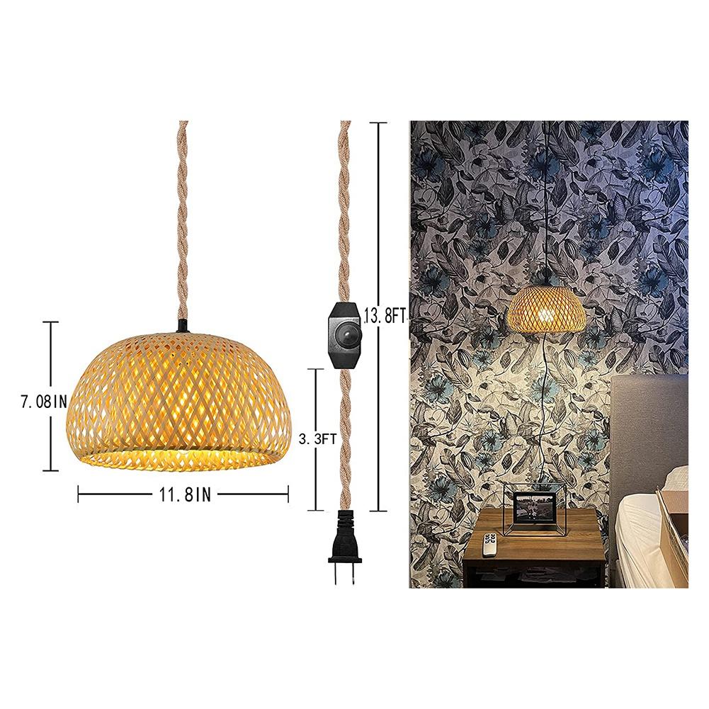 

Plug in Pendant Light Hanging Lamp with Switch Jute Rope Cord Bamboo Lampshade Wicker Rattan Hanging Lights US Plug NONE