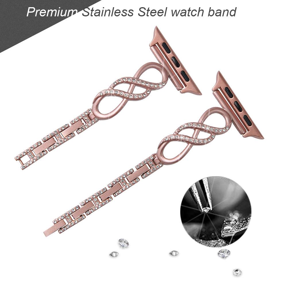 

For Apple Watch Series 10 42mm/9 8 7 41mm/6 5 4 SE SE (2022) SE (2023) 40mm/3 2 1 38mm Metal Anti-Wear Smart Watch Band Rhinestone Decor Wrist Strap Black