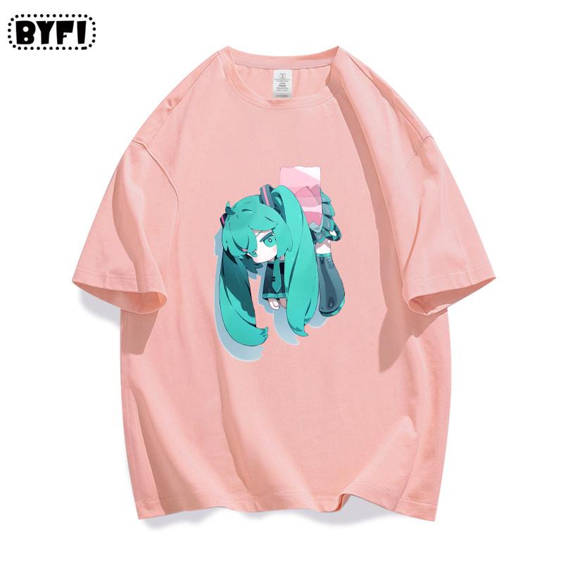 Hatsune Miku Miku Tape Short Sleeve Cute Peer Anime Pure Cotton Printed Unisexs and Unisexs Personalized Casual Plain Tshirt
