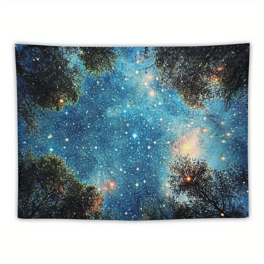Galaxy Forest Starry Tapestry Bohemian Wall Hanging Decor with Vibrant Milky Way & Tree Silhouette Design Perfect for Bedroom