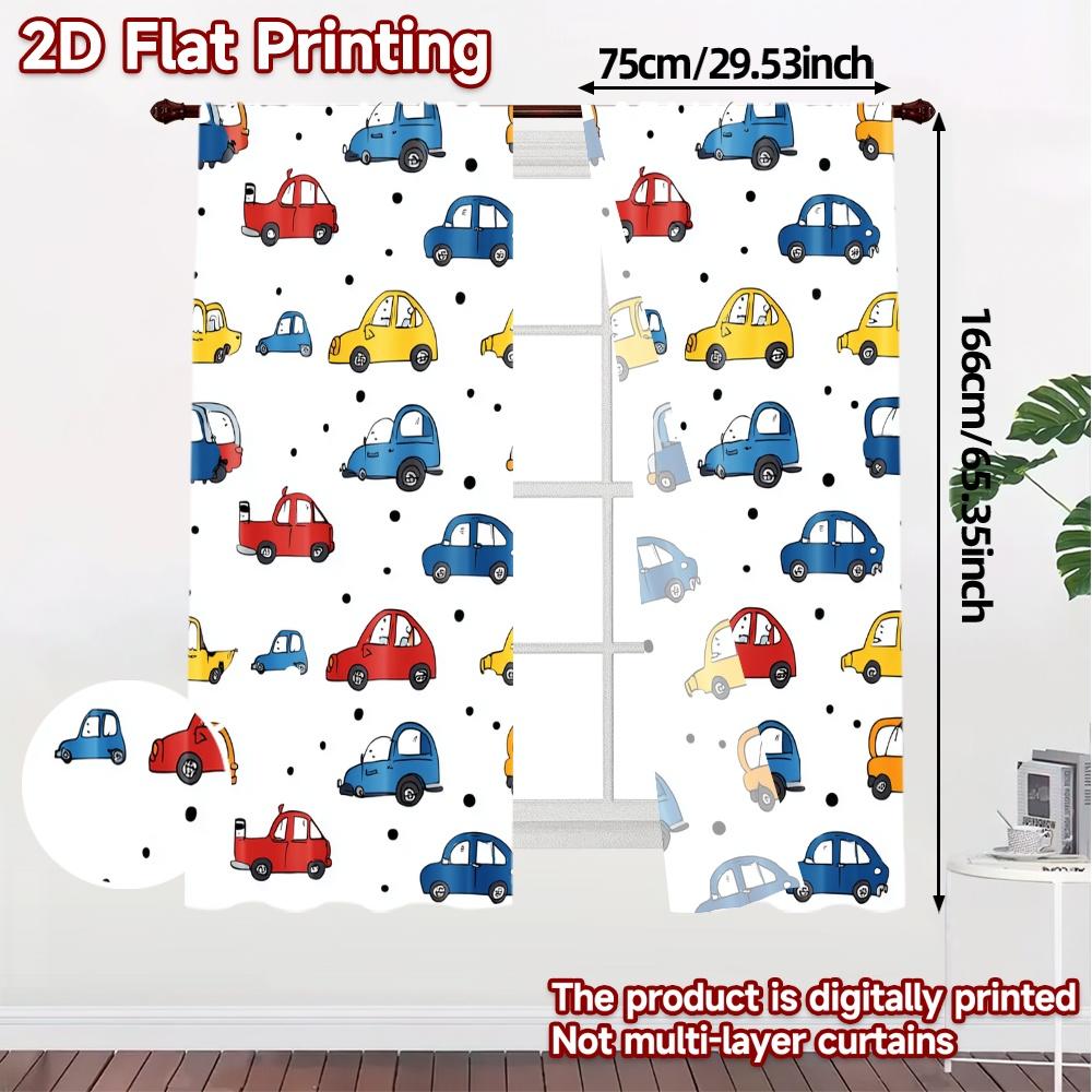 Set Of 2 Modern Flat Printing Jit Curtains Without Rod Car Pattern Drapes Print Yarn Holiday Perfect Curtain Polyester