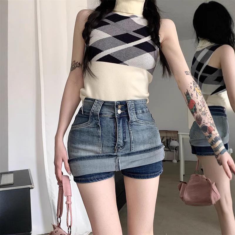 Retro Spicy Girl A-Line Midi Denim Skirt - High Waist, Plus Size for Women