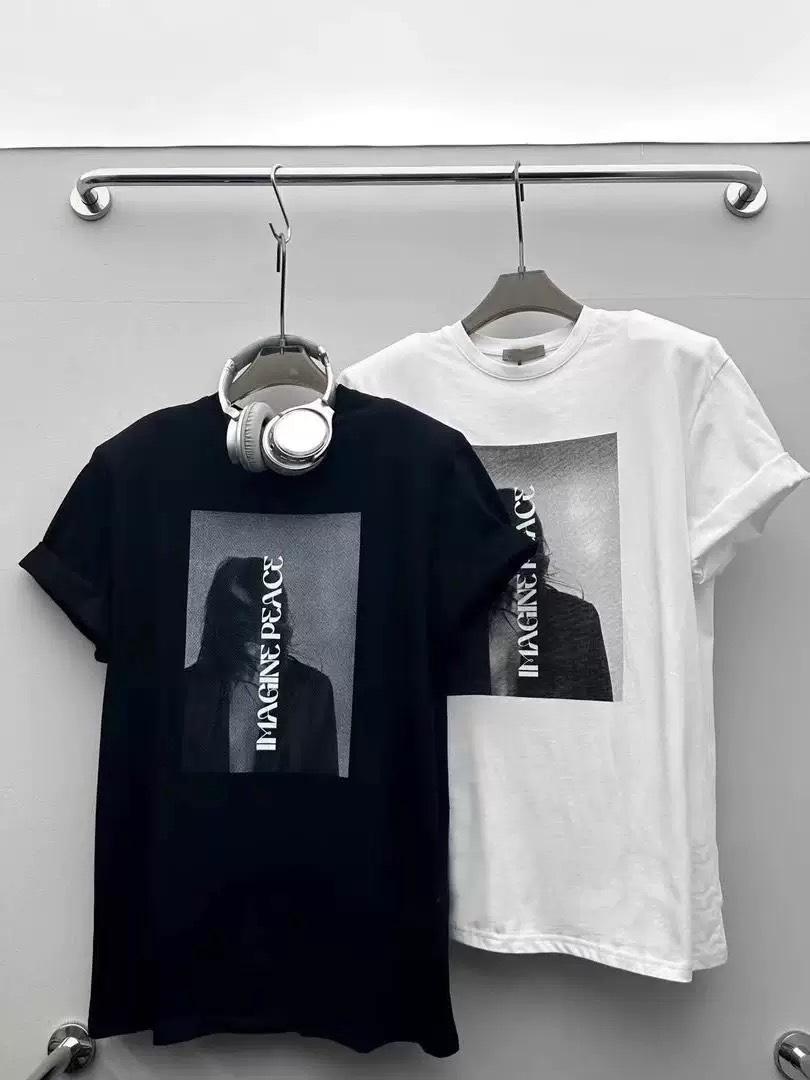 Korean Retro Portrait Print Cotton T-shirt for Women - Summer Loose Fit XL