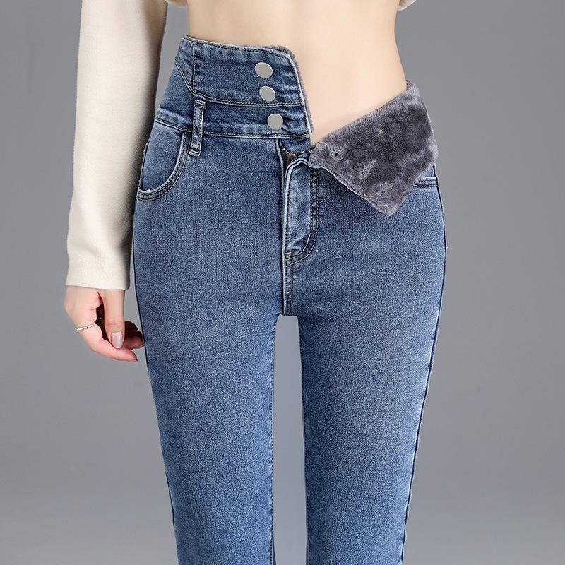 Fleece-Lined High Waist Skinny Jeans: Autumn/Winter Slimming Korean Style Women's Pants